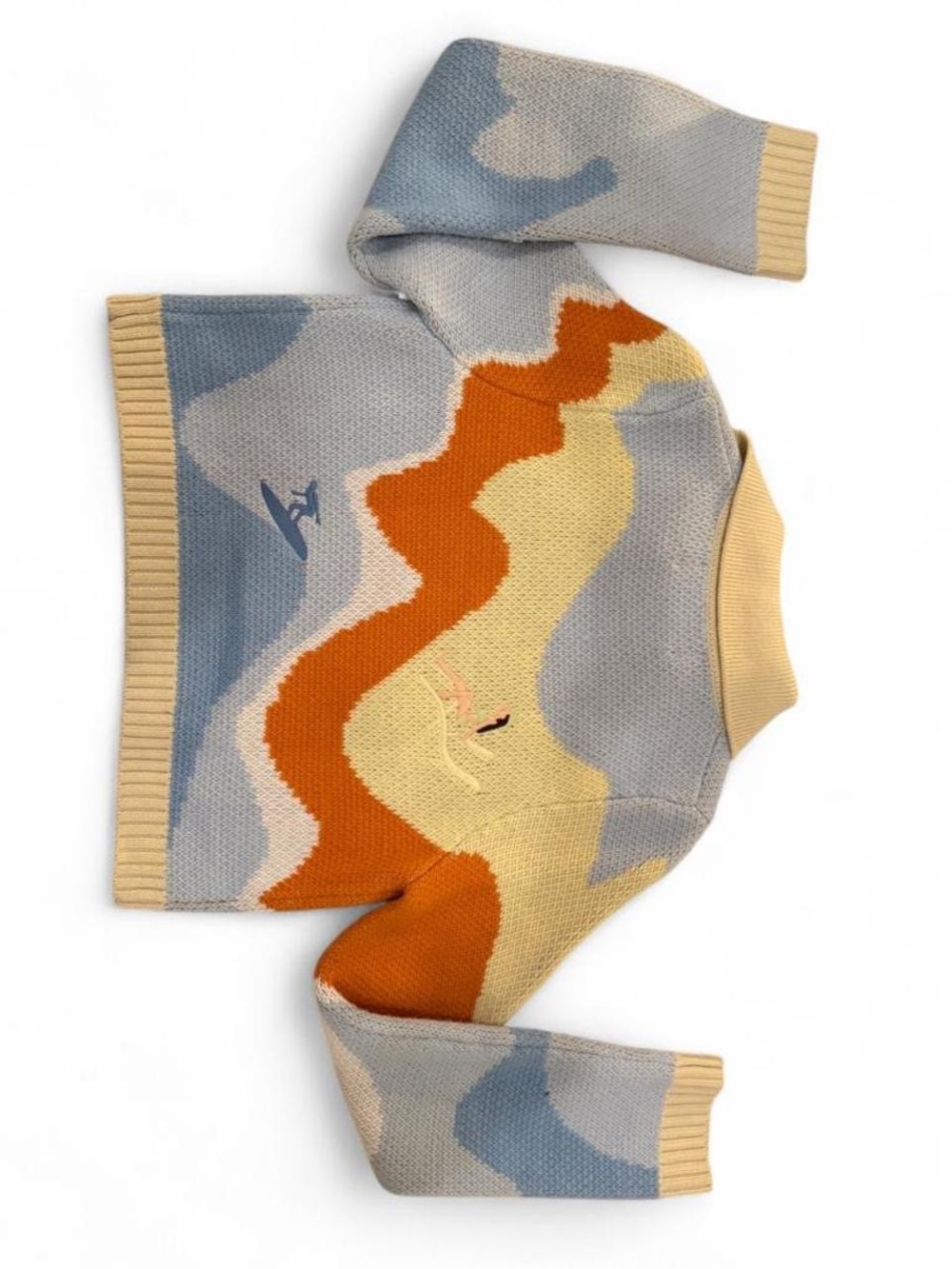 House of Sunny l Cream Orange and Light Blue Wave Knit Cardigan - Picture 4 of 7